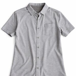 Fabletics Men's The Dash Short Sleeve Button Up Shirt Heather Greige Medium